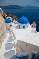 Santorini beautiful volcanic island in Greece landscape with blu