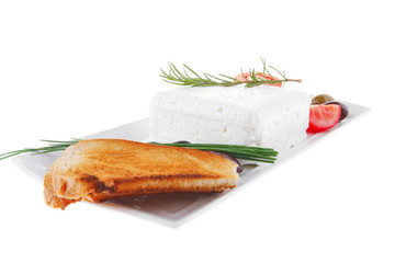 soft feta cube and bread toast