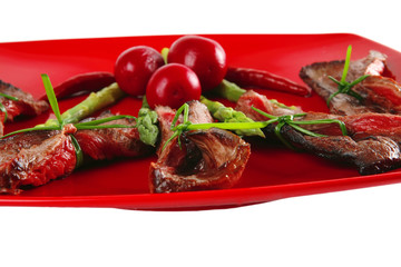 meat and spice on red