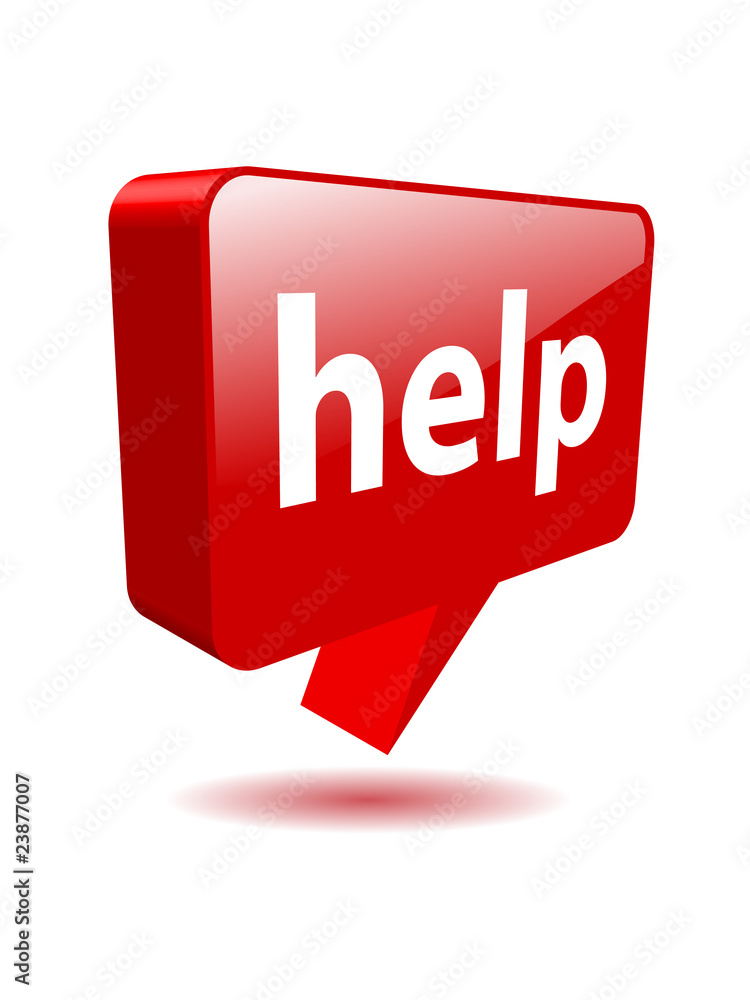 Aufkleber help speech bubble icon (web button questions support faqs 3d)