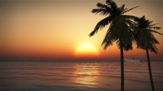 1201 Tropical Pacific Cruise Ship Palms Ocean Romantic Sunset