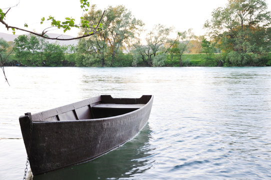 Old rowing boat on the river