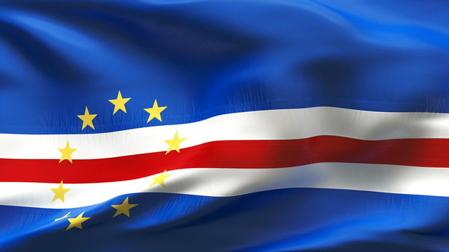 Creased Cape Verde satin flag in wind with seams and wrinkle