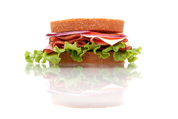 Ham sandwich on whole wheat bread