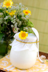 Obraz na płótnie Canvas Covered jar with some dairy product