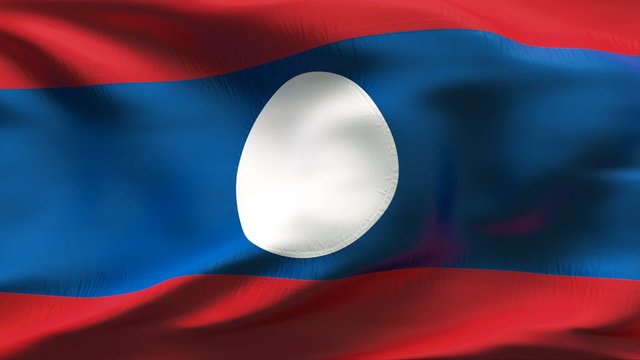 Creased Laos satin flag in wind with seams and wrinkle