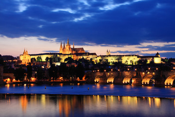 Fototapeta na wymiar View on Prague with gothic Castle after Sunset
