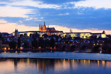 View on Prague with gothic Castle after Sunset