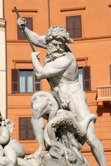 Naklejka premium Rome - statue from fountain on the Piazza Navona - Posiedon