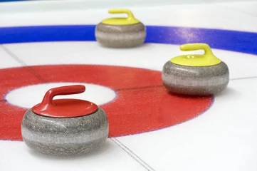 Fototapeten Gruppe von Curling-Felsen auf Eis © Max Tactic