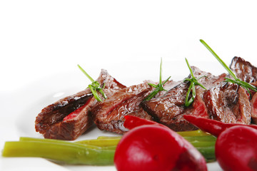 meat and vegetables on white plate