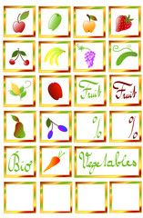 stickers on fruit set and vegetables,
