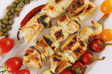 pork shish kebab with vegetables