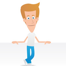 Casual man stands next to a blank place