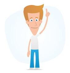 Casual man points his finger at the top