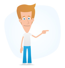 Casual man points his finger in the side