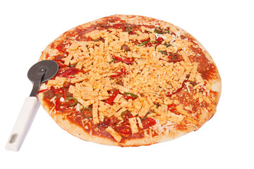 whole pizza with cutter