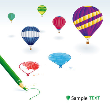 Green pencil with balloons