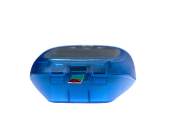 blue glucose meter with blood drop