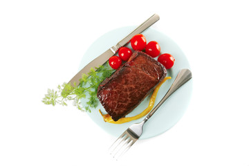 meat chunk on blue dish