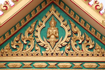 art on gable of temple, Wat Non Moang, Borabue, Mahasarakam