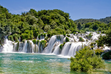 Landscape of a waterfall in Krka national park in Croatia