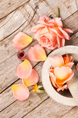 Rose petals with mortar