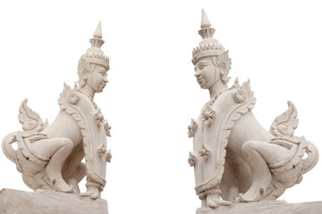 Sculpture arts in temple on white background