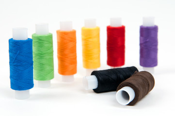 Set of sewing threads on white backgrounds