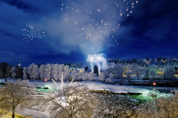 Feuerwerk am Kanal von Trollhättan