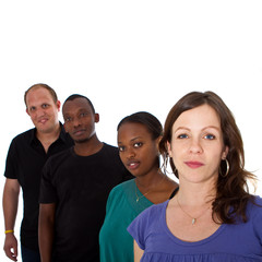 Fresh young group ofmultiracial people isolated over white.