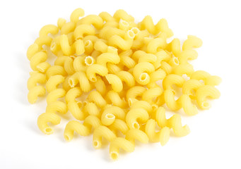 Close up of raw italian pasta on white