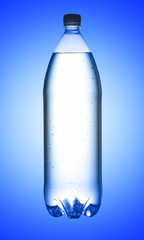 Bottle of water on blue background