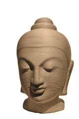 Buddha head clay statue isolated with white background