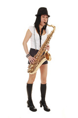 Chinese girl playing the saxophone.