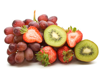 Kiwi, strawberries, grapes