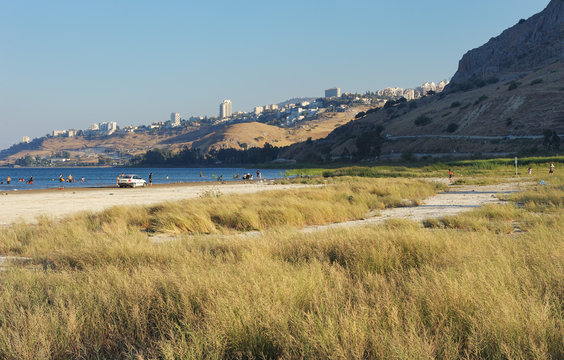 The shore of lake Kinneret in the evening