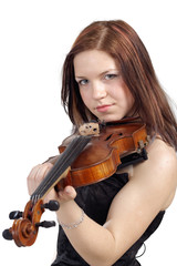 Young woman with the violin isolated