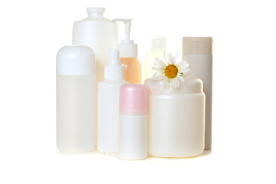 white cosmetic bottles