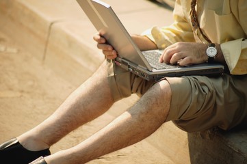 Obraz premium Man Works On Computer