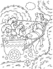 Children in a horse-drawn carriage