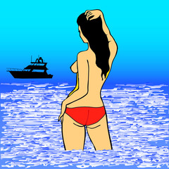Topless girl on the sea