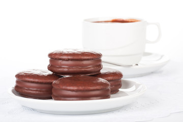 Cup of hot chocolate and pastry.