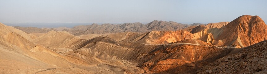 Panorama de paysage désertique au coucher du soleil