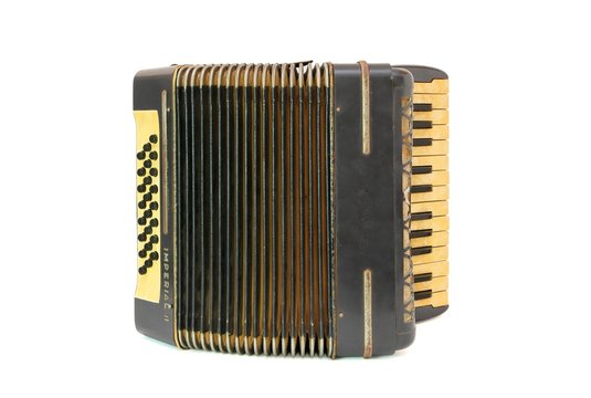 Vintage Black Accordion Isolated On White Background