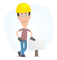 Builder stands beside the blank board