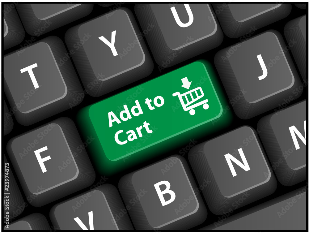 Aufkleber add to cart key on keyboard (web button order shopping online)