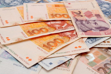 Croatian Kuna banknotes layed out