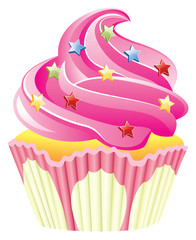 vector pink cupcake with sprinkles