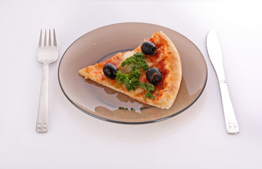 Tasty pizza with olives isolated on white